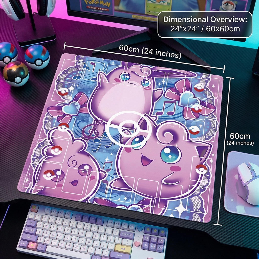 Jigglypuff Wigglytuff Igglybuff Pokemon Playmat | 2 Player Pokemon TCG Battle Mat | 24" x 24" in