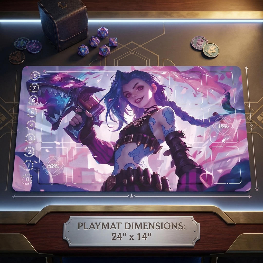 Jinx Arcane Riftbound LOL Playmat - League of Legends Inspired Trading Card Game - 24" x 14" inches (600 x 350 x 2 mm) Stitched Edges