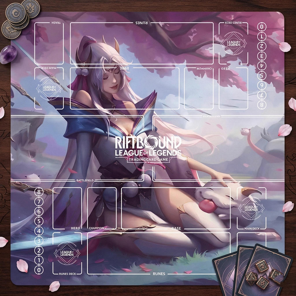 Irelia Spirit Blossom Riftbound Playmat Two Players - League of Legends Trading Card Game - Duo Zones Battlefield 24" x 24" inches