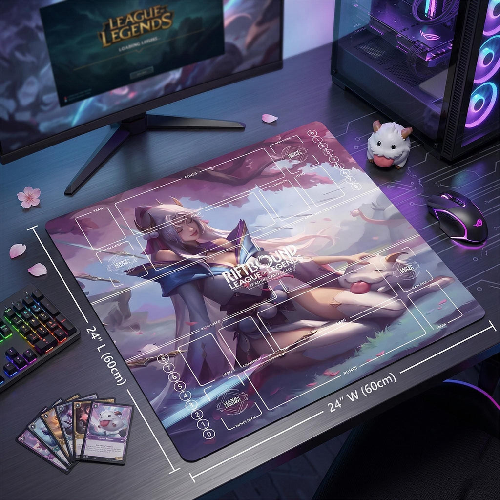 Irelia Spirit Blossom Riftbound Playmat Two Players - League of Legends Trading Card Game - Duo Zones Battlefield 24" x 24" inches