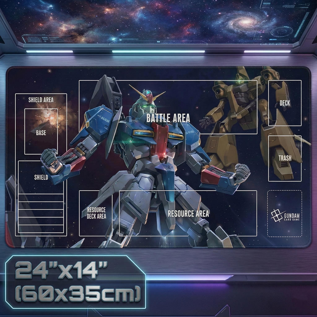 Zeta Gundam TCG Playmat with Zones - MSZ-006 Mobile Suit Card Game Mat - 24x14 Gaming Desk Mat - Mecha Anime Fan Gift