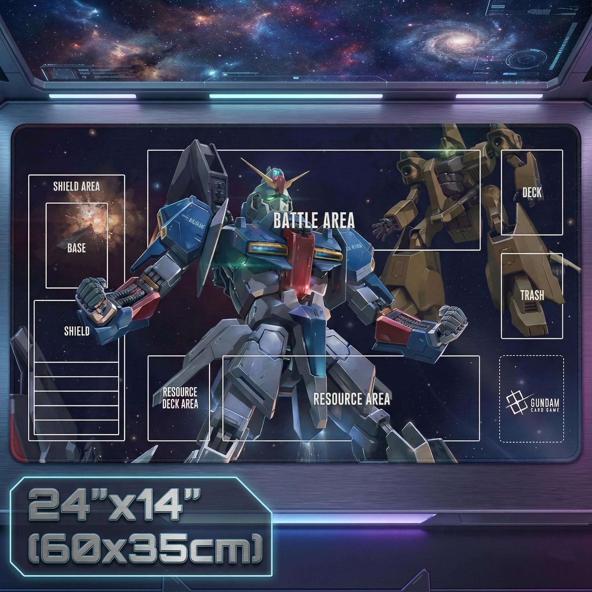 Zeta Gundam TCG Playmat with Zones - MSZ-006 Mobile Suit Card Game Mat - 24x14 Gaming Desk Mat - Mecha Anime Fan Gift