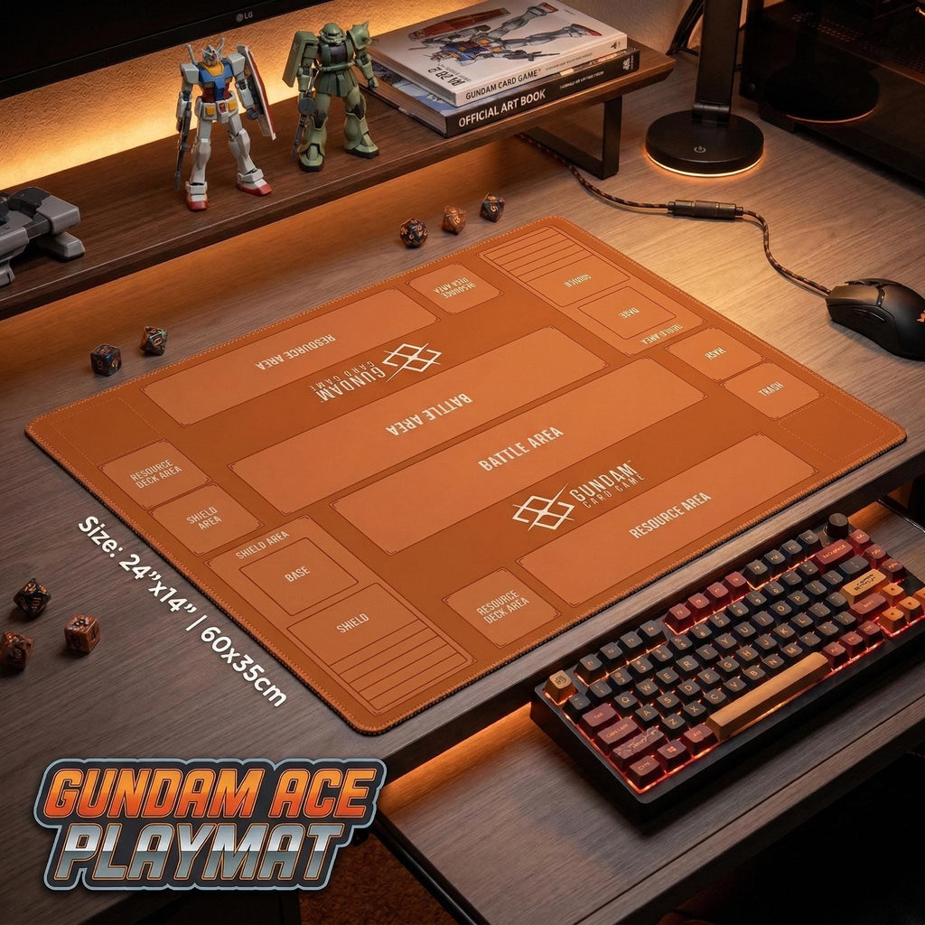 2 Player Gundam Card Game Playmat | Orange TCG Battle Mat, Zones, Stitched Edges