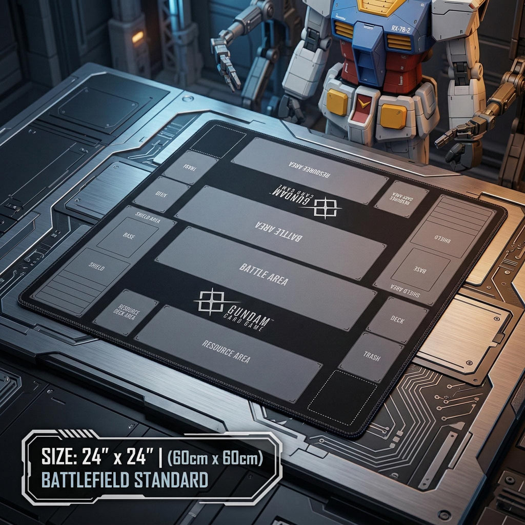 Gundam Card Game 2 Player Playmat, Duo Battle Mat with Zones, Large 24x24 TCG Desk Mat, Professional Two Player Layout, Anime Card Game Mat