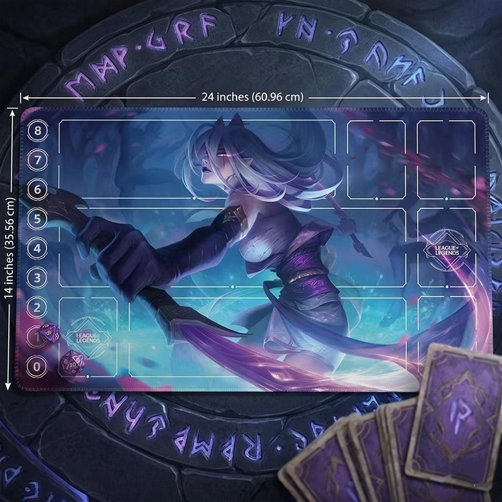 Coven Evelynn Riftbound LOL Playmat - League of Legends Inspired Trading Card Game - 24" x 14" inches (600 x 350 x 2 mm) Stitched Edges