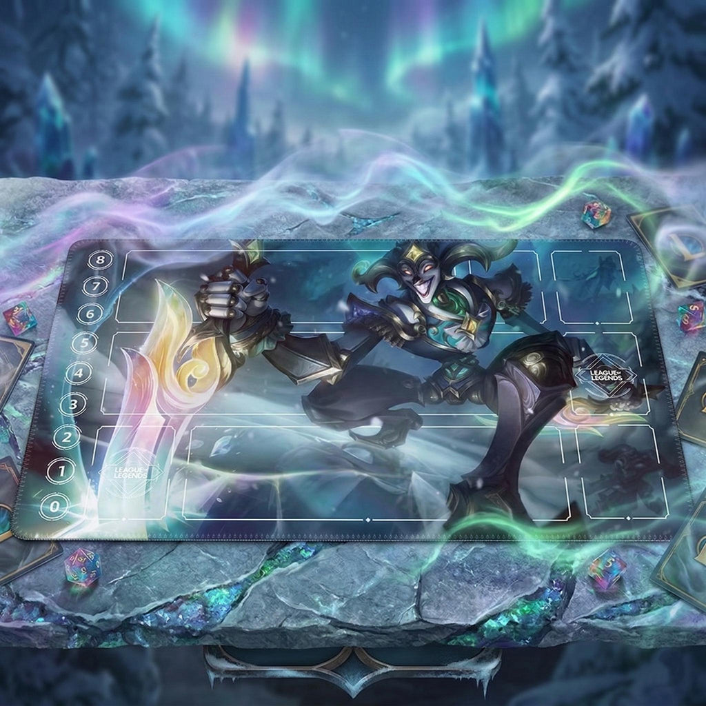 Shaco Winterblessed Riftbound LOL Playmat - League of Legends Inspired Trading Card Game - 24" x 14" inches Stitched Edges