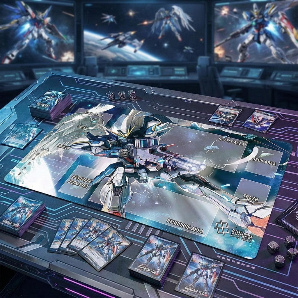 Wing Gundam Zero TCG Playmat with Zones | Gundam Card Game Mat 24x14 | Mobile Suit Mecha Art Desk Mat | Tabletop Gaming Gift for TCG Fans