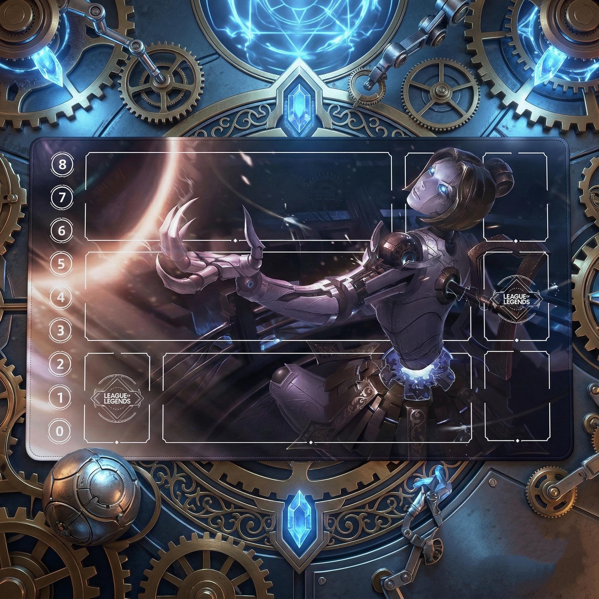 Orianna League of Legends Riftbound Playmat | Trading Card Game Pad | LOL Desk Mat | 24" x 14" inches Stitched Edges