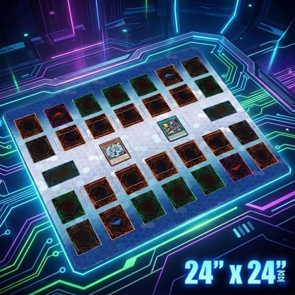 Two Player Yu-Gi-Oh! Playmat | 2 Player YGO Battle Mat | Double Duel Layout | 24 x 24"