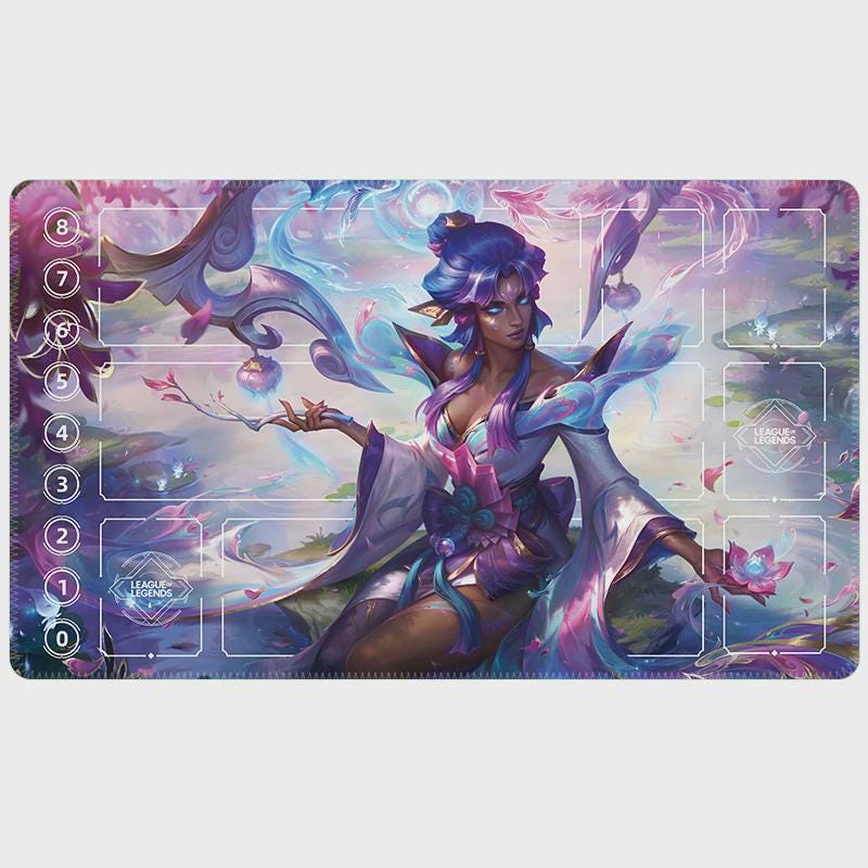 Karma Spirit Blossom League of Legends Riftbound Playmat | Trading Card Game Pad | LOL Desk Mat | 24" x 14" inches Stitched Edges