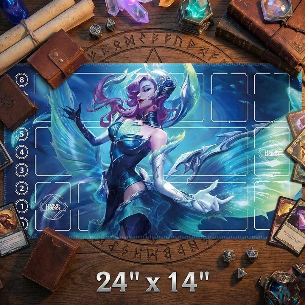 Morgana Lagoon Dragon League of Legends Riftbound Playmat | Trading Card Game Pad | LOL Desk Mat | 24" x 14" inches Stitched Edges