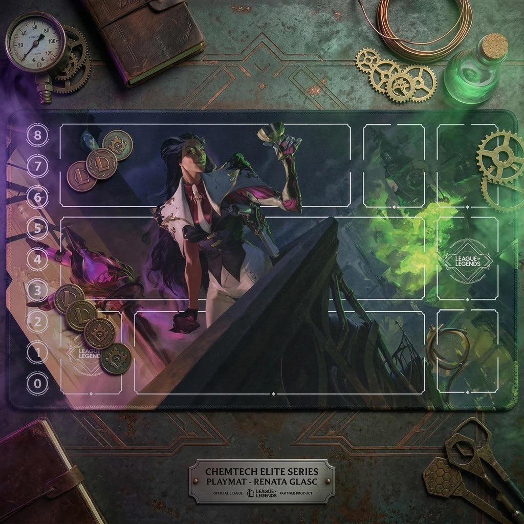 Renata Glasc League of Legends Riftbound Playmat | Trading Card Game Pad | LOL Desk Mat | 24" x 14" inches Stitched Edges