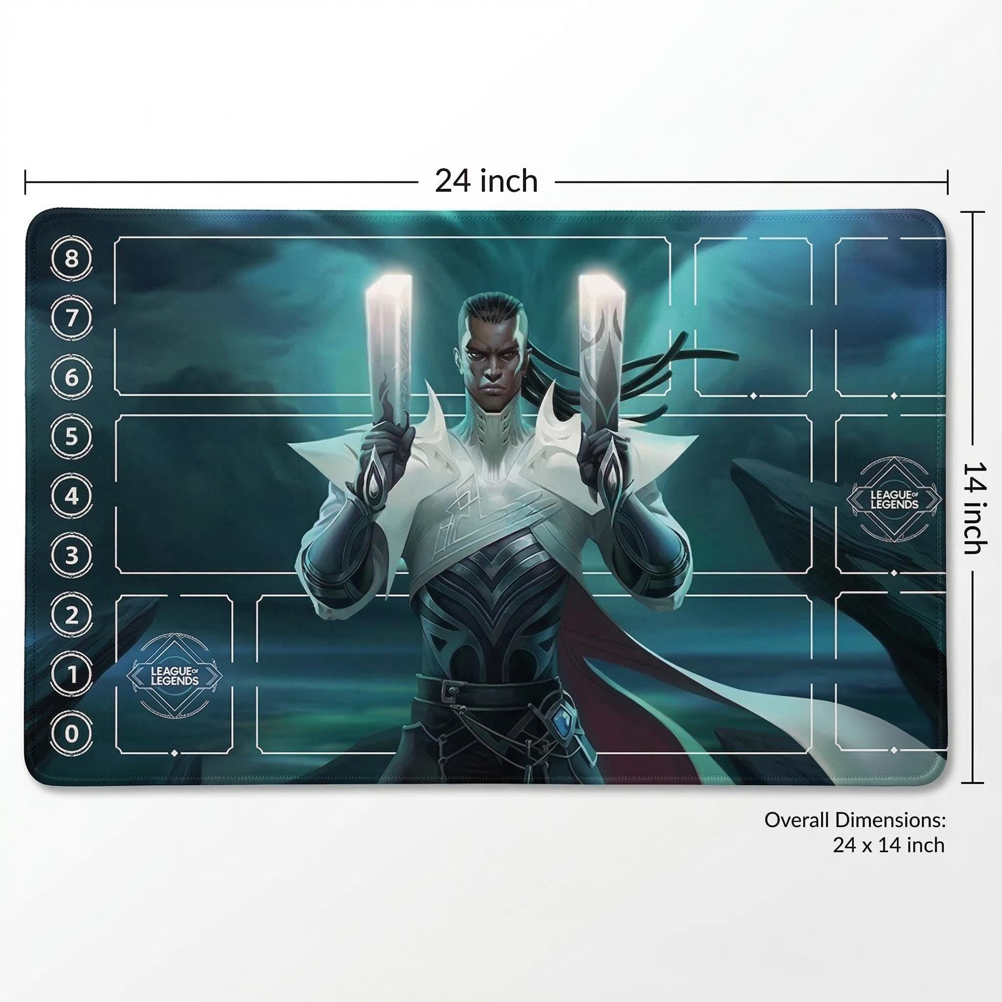Lucian League of Legends Riftbound Playmat | Trading Card Game Pad | LOL Desk Mat | 24" x 14" inches Stitched Edges