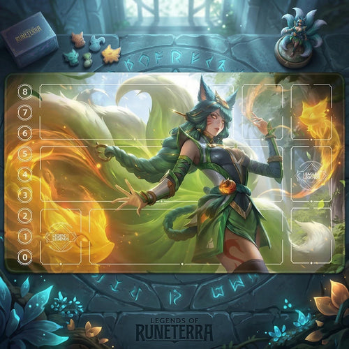 Ahri Laiguo Skin League of Legends Riftbound Playmat | Trading Card Game Pad | LOL Desk Mat | 24" x 14" inches Stitched Edges