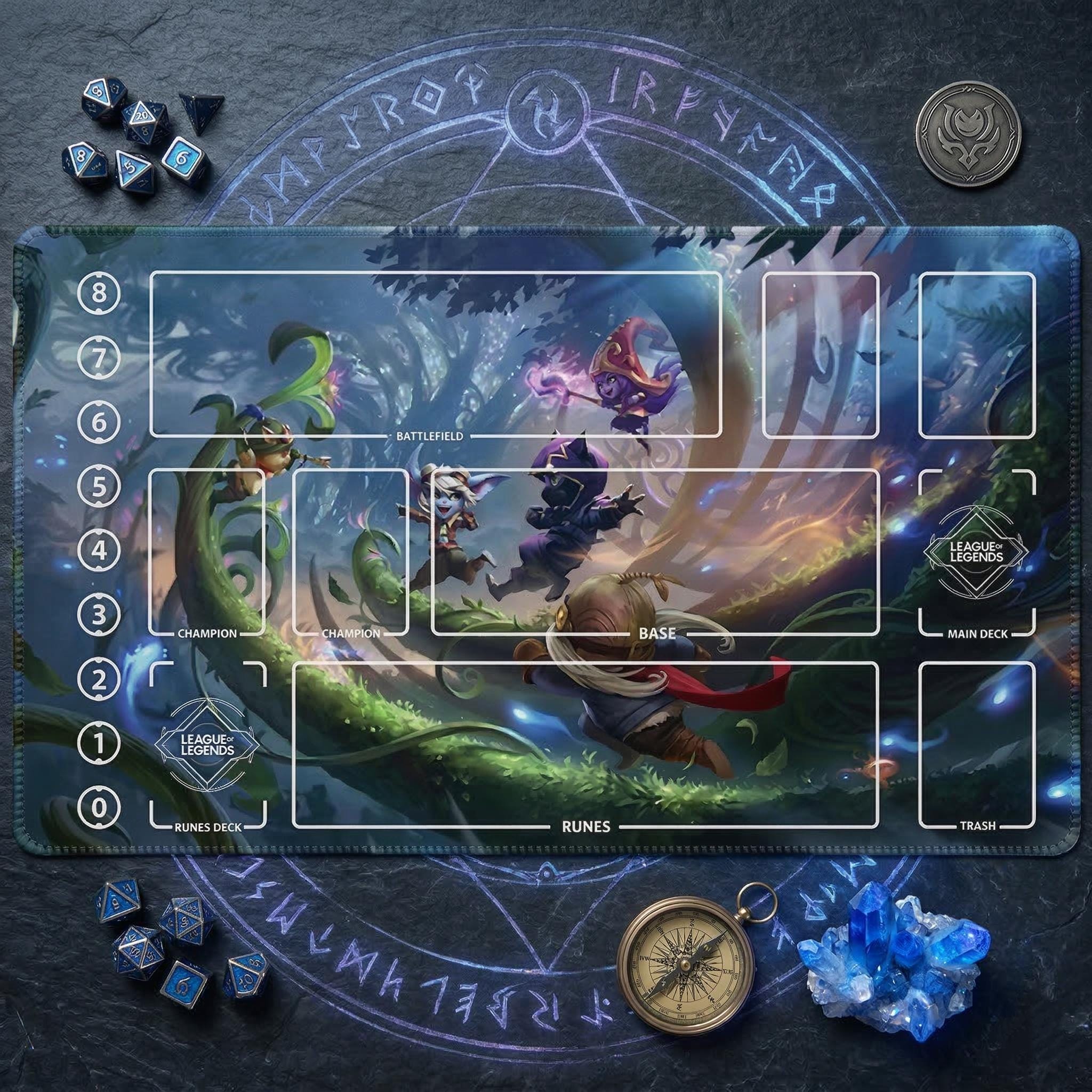 Yordle League of Legends Riftbound Playmat | Trading Card Game Pad | LOL Desk Mat | 24" x 14" inches Stitched Edges