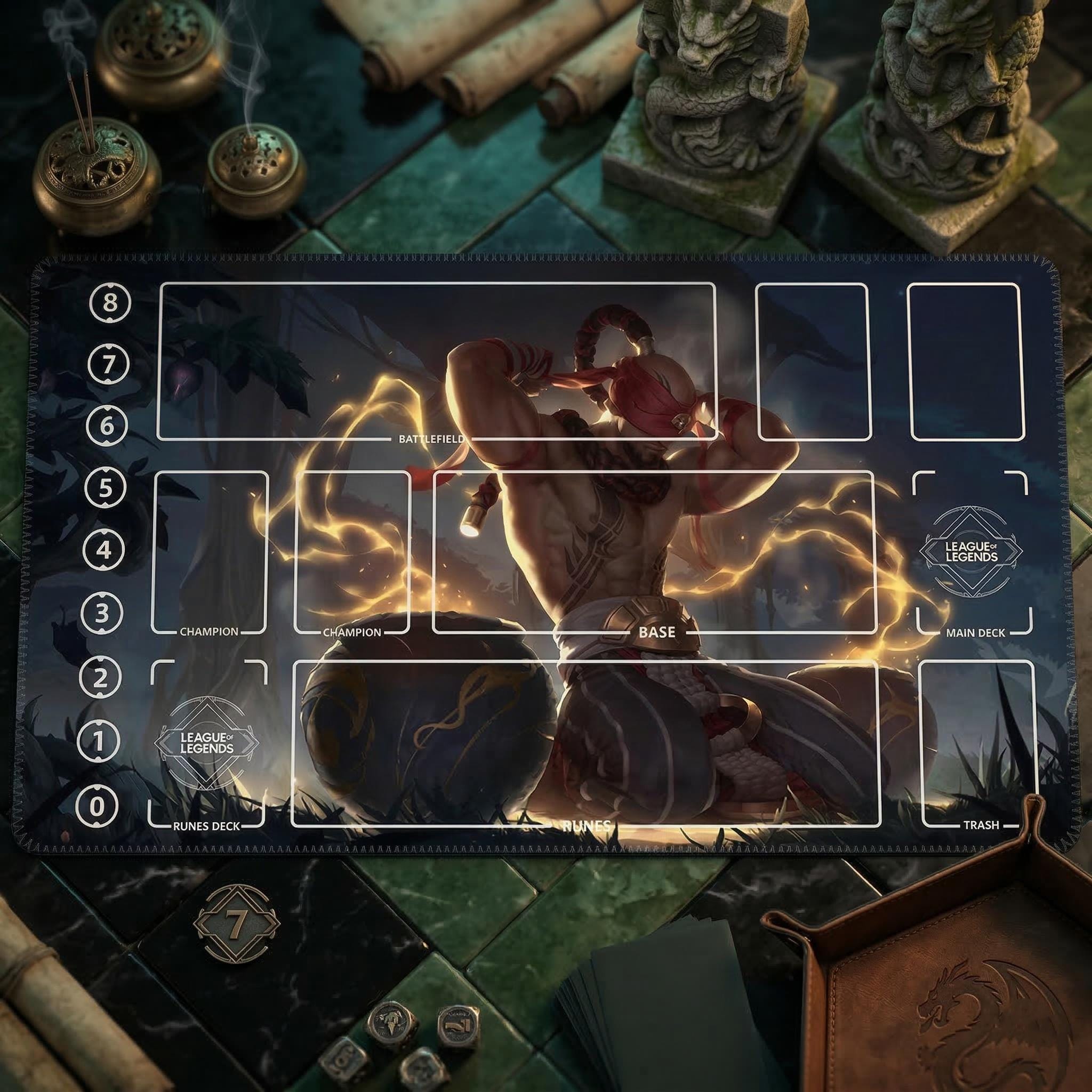Lee Sin God Fist League of Legends Riftbound Playmat | Trading Card Game Pad | LOL Desk Mat | 24" x 14" inches Stitched Edges