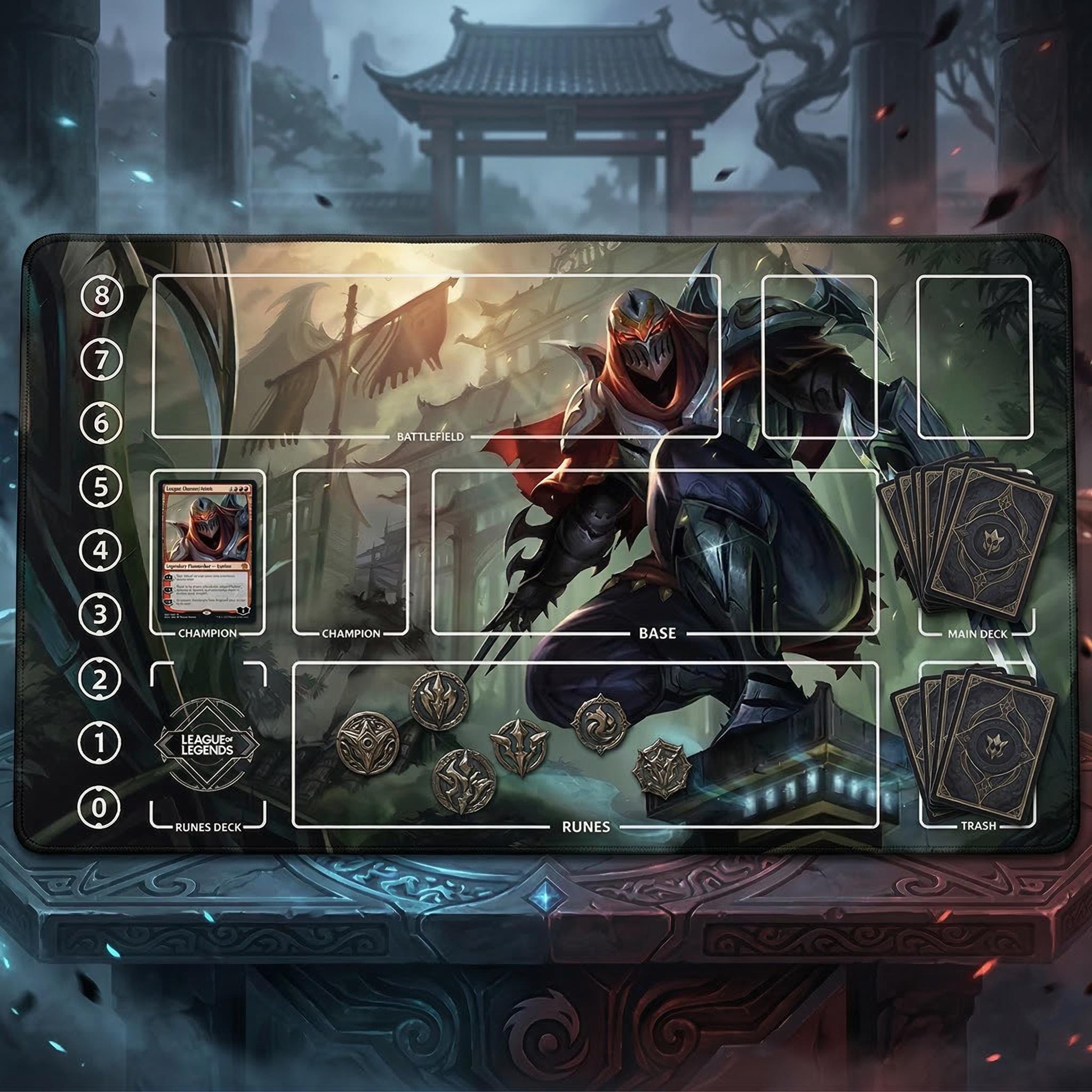 Zed League of Legends Riftbound Playmat | Trading Card Game Play Pad | LOL Desk Mat | 600x350x2mm Stitched Edges