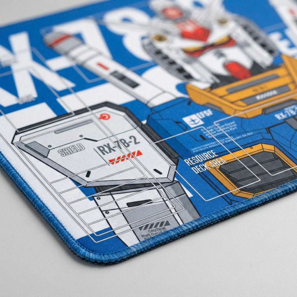 RX-78-2 Gundam TCG Playmat 24x14", Mobile Suit Desk Mat, Stitched Edges, Non-Slip Rubber, Pro Card Game Pad 600x350x2mm, Fan Art Gamer Gift