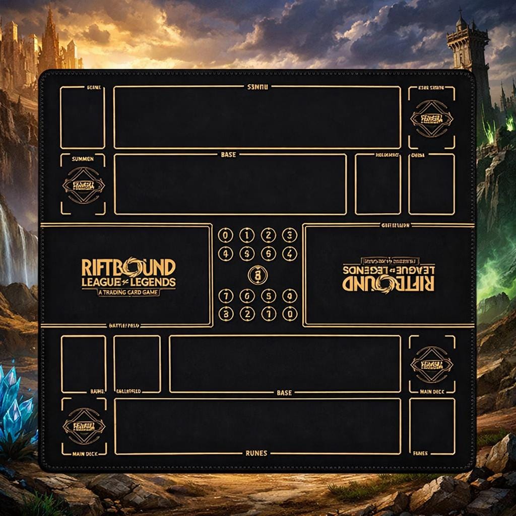 Two Players Riftbound Playmat - 1v1 League of Legends Duo Riftbound Trading Card Game Mat - Double Zones Battlefield 24" x 24" inches