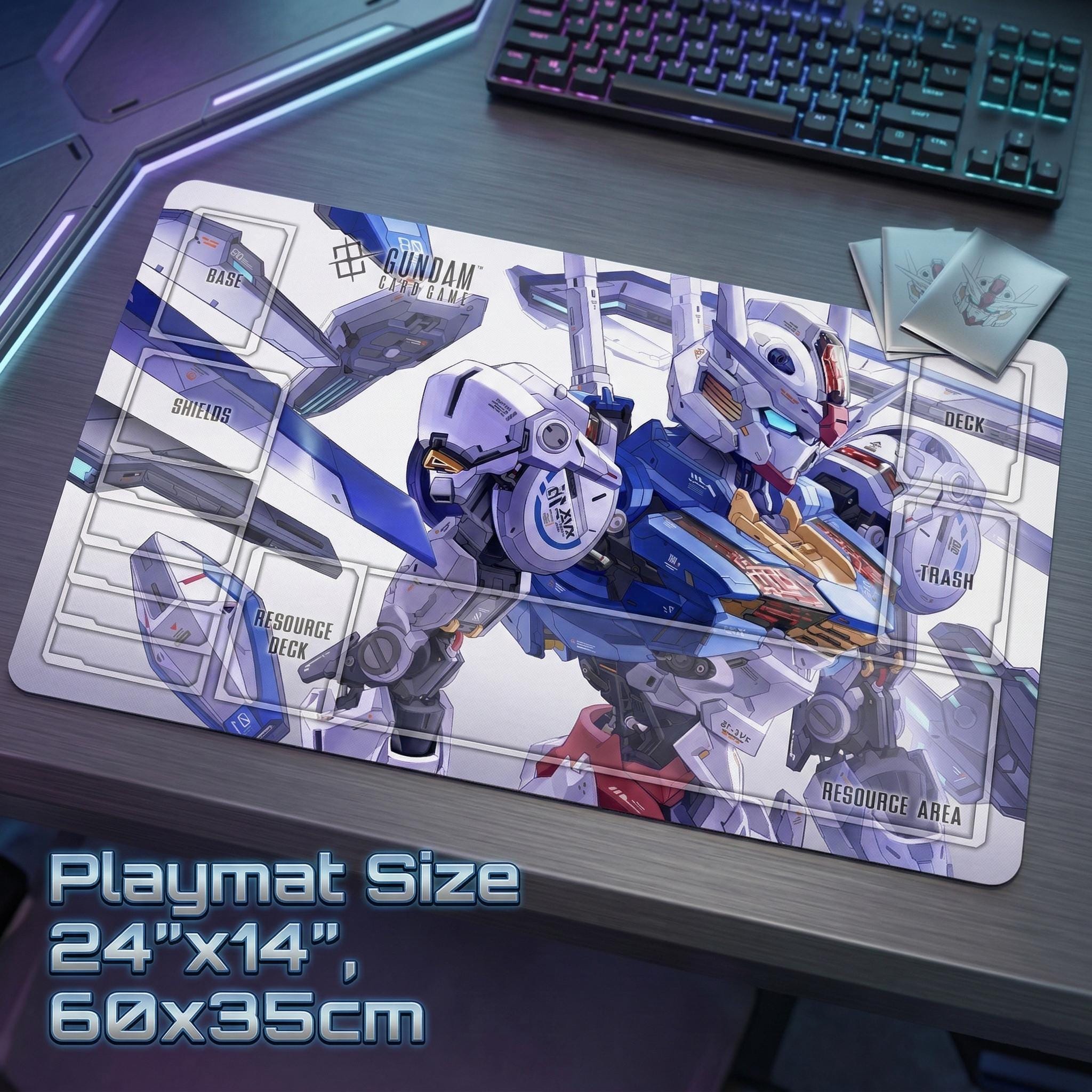 Gundam TCG Playmat with Zones - Aerial TCG Desk Mat - Mobile Suit Gaming Mat - Custom Trading Card Game Accessory