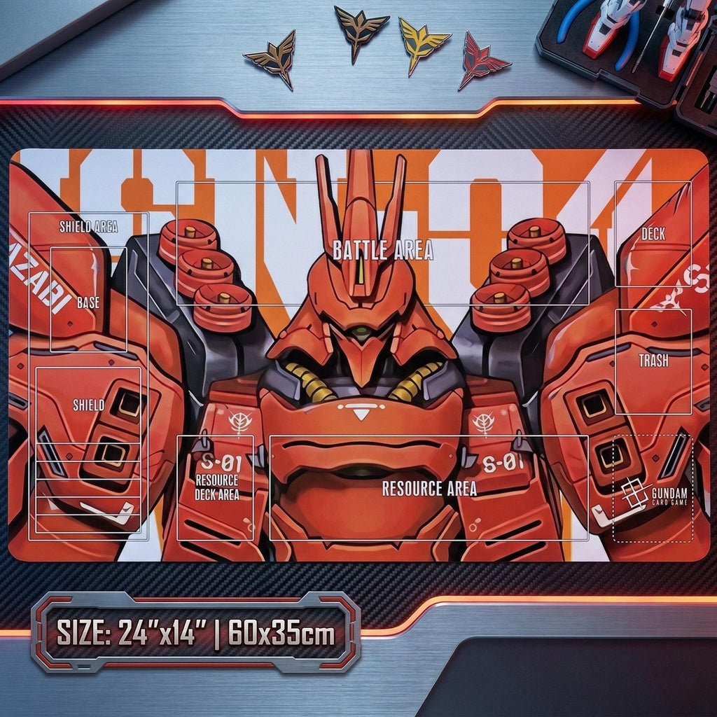 Sazabi Gundam Playmat – Char's Counterattack TCG Gaming Mat (24"x14")