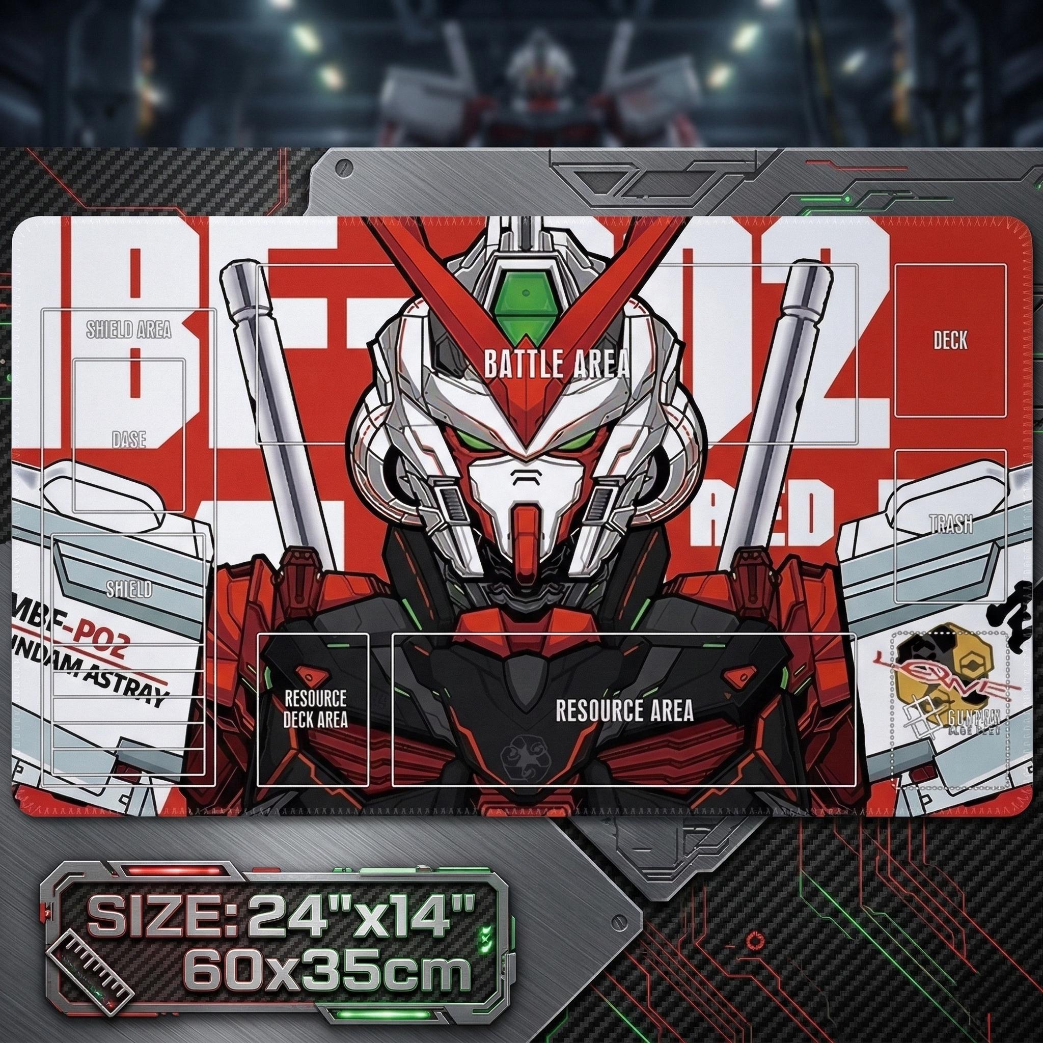 Gundam Astray MBF-P02 Playmat, Stitched Card Game Pad, 24x14 Rubber Desk Mat