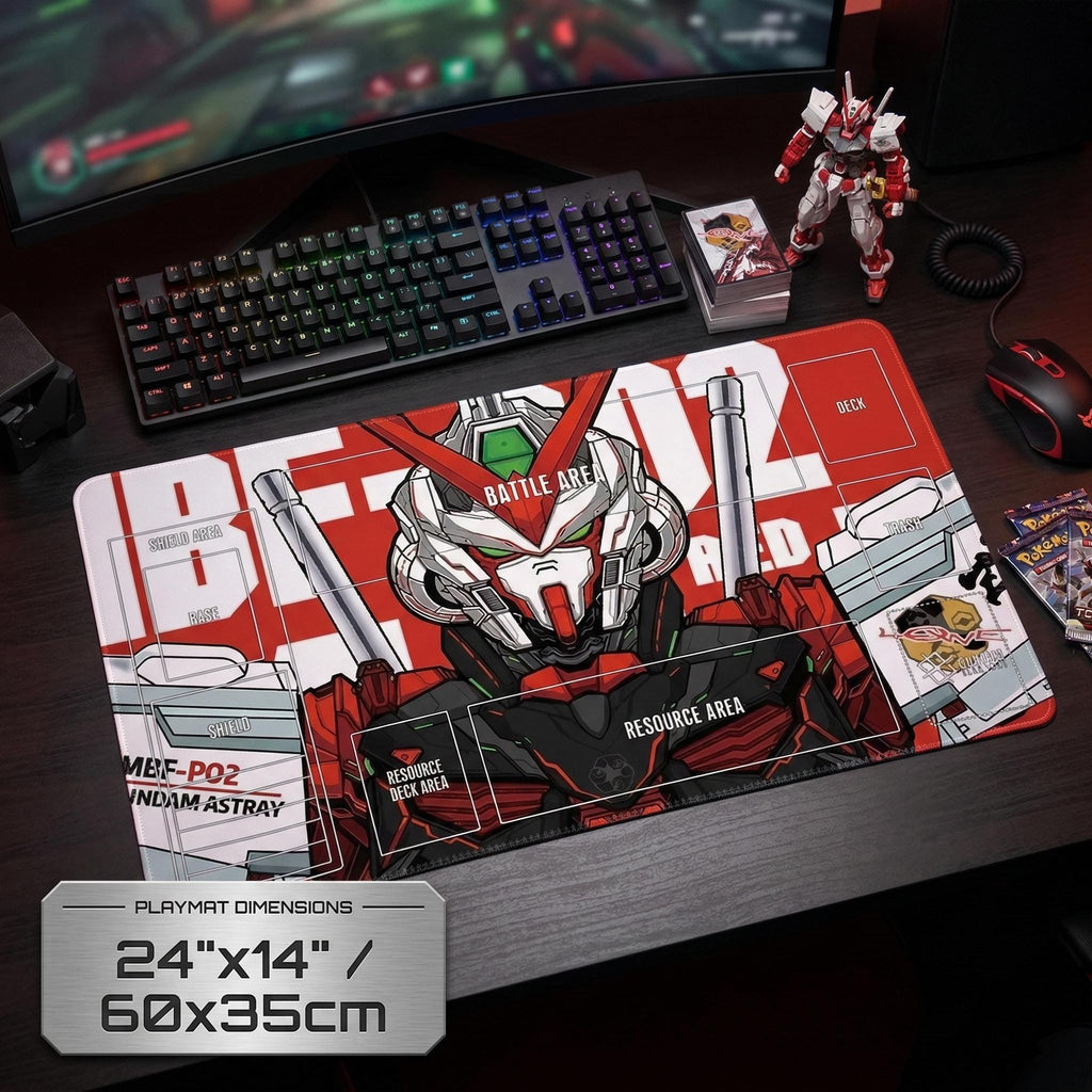 Gundam Astray MBF-P02 Playmat, Stitched Card Game Pad, 24x14 Rubber Desk Mat