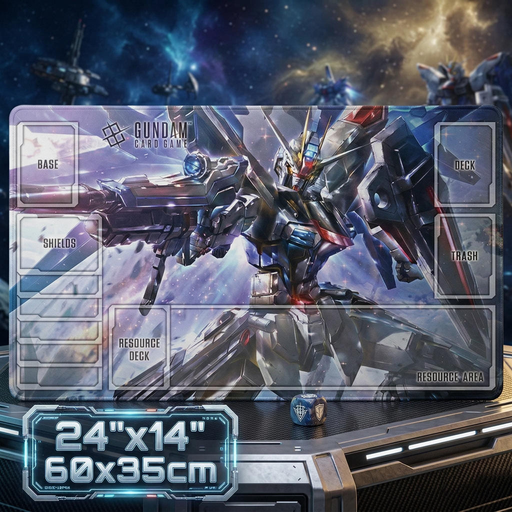 Freedom Gundam Playmat with Zones, ZGMF-X10A Anime TCG Mat, Gundam Card Game Desk Mat, 24x14 Card Gaming Accessory, Gift for Gamers