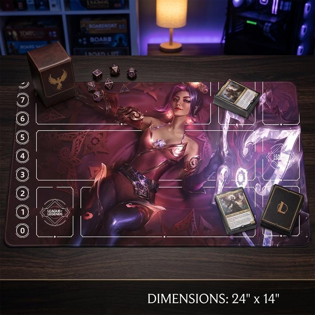 Seraphine Graceful Phoenix Riftbound LOL Playmat - League of Legends Trading Card Game - 24" x 14" inches Stitched Edges