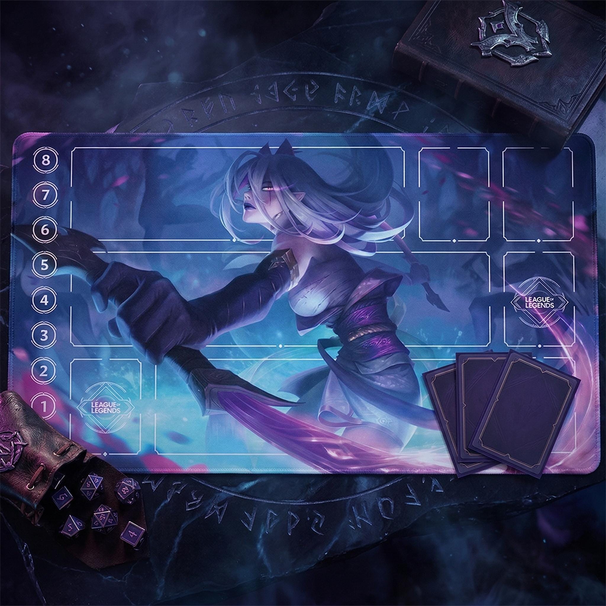 Coven Evelynn Riftbound LOL Playmat - League of Legends Inspired Trading Card Game - 24" x 14" inches (600 x 350 x 2 mm) Stitched Edges