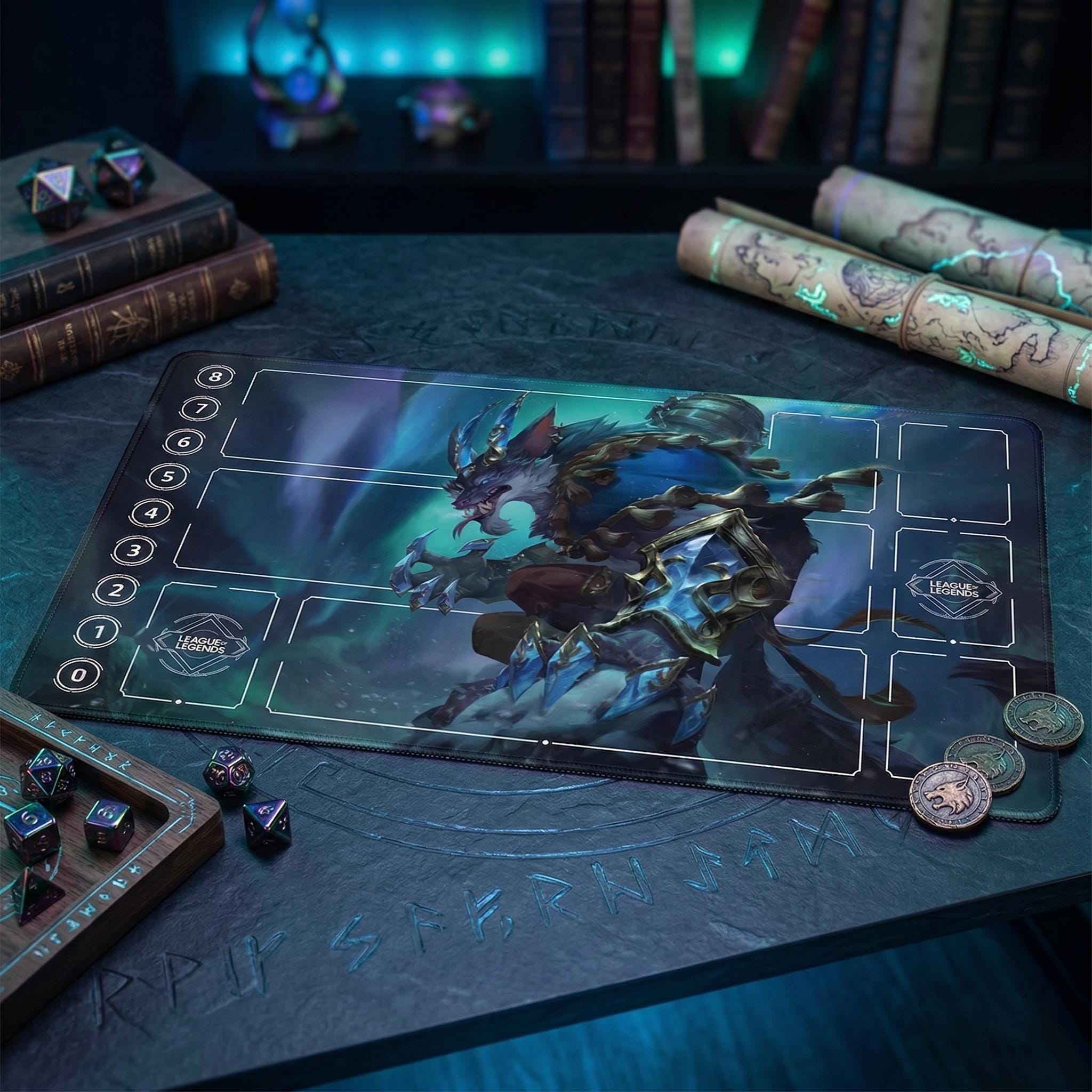 Warwick Riftbound LOL Playmat - League of Legends Inspired Trading Card Game - 24" x 14" inches (600 x 350 x 2 mm) Stitched Edges
