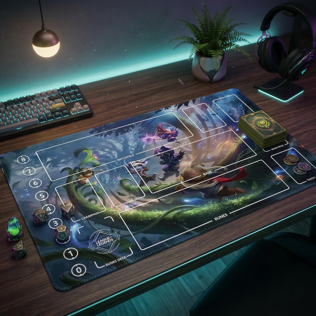 Yordle League of Legends Riftbound Playmat | Trading Card Game Pad | LOL Desk Mat | 24" x 14" inches Stitched Edges