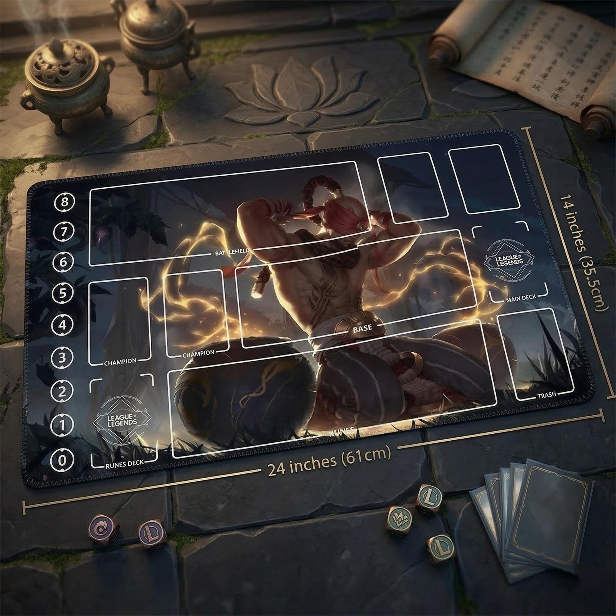 Lee Sin God Fist League of Legends Riftbound Playmat | Trading Card Game Pad | LOL Desk Mat | 24" x 14" inches Stitched Edges