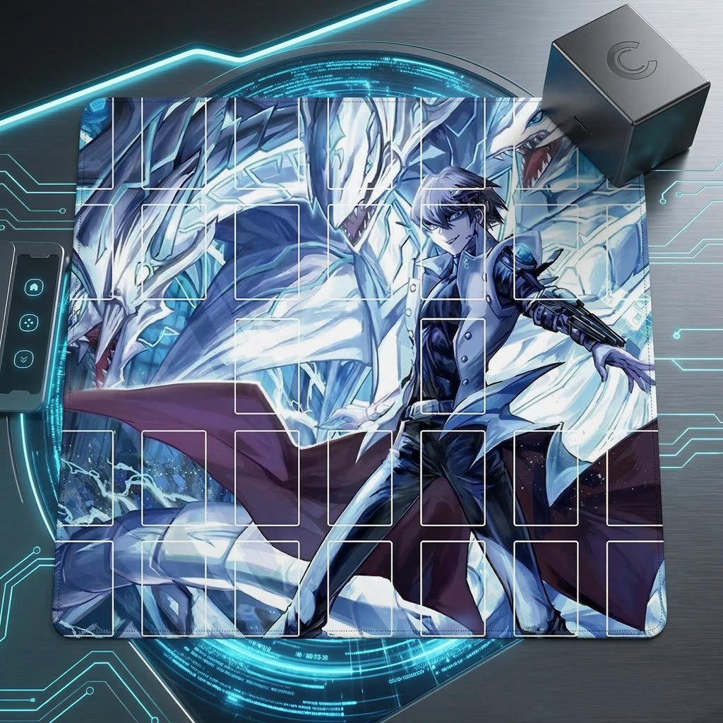 Seto Kaiba Dragon Two Player Yu-Gi-Oh! Playmat | 2 Player YGO Battle Mat | Double Duel Layout | 24 x 24"