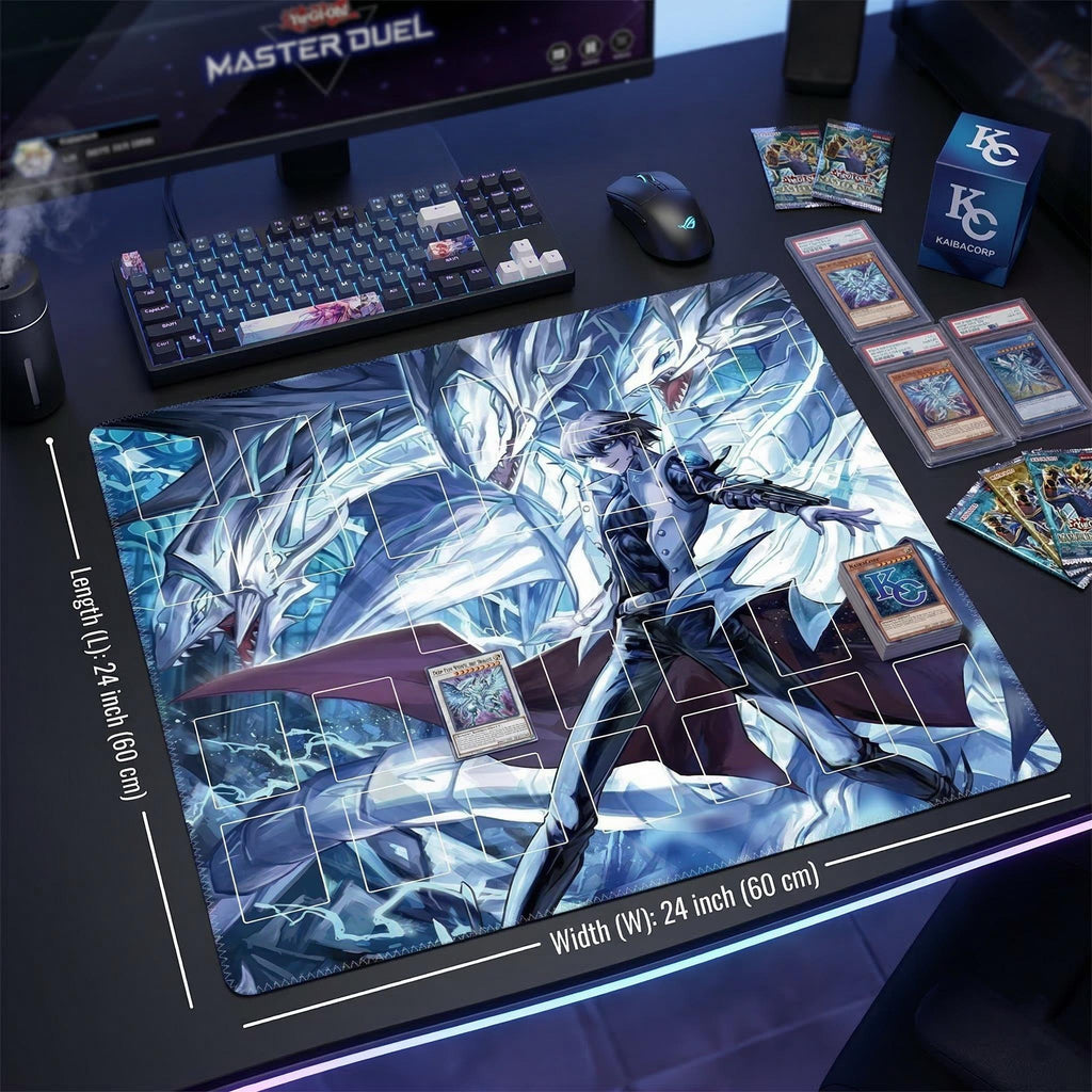 Seto Kaiba Dragon Two Player Yu-Gi-Oh! Playmat | 2 Player YGO Battle Mat | Double Duel Layout | 24 x 24"