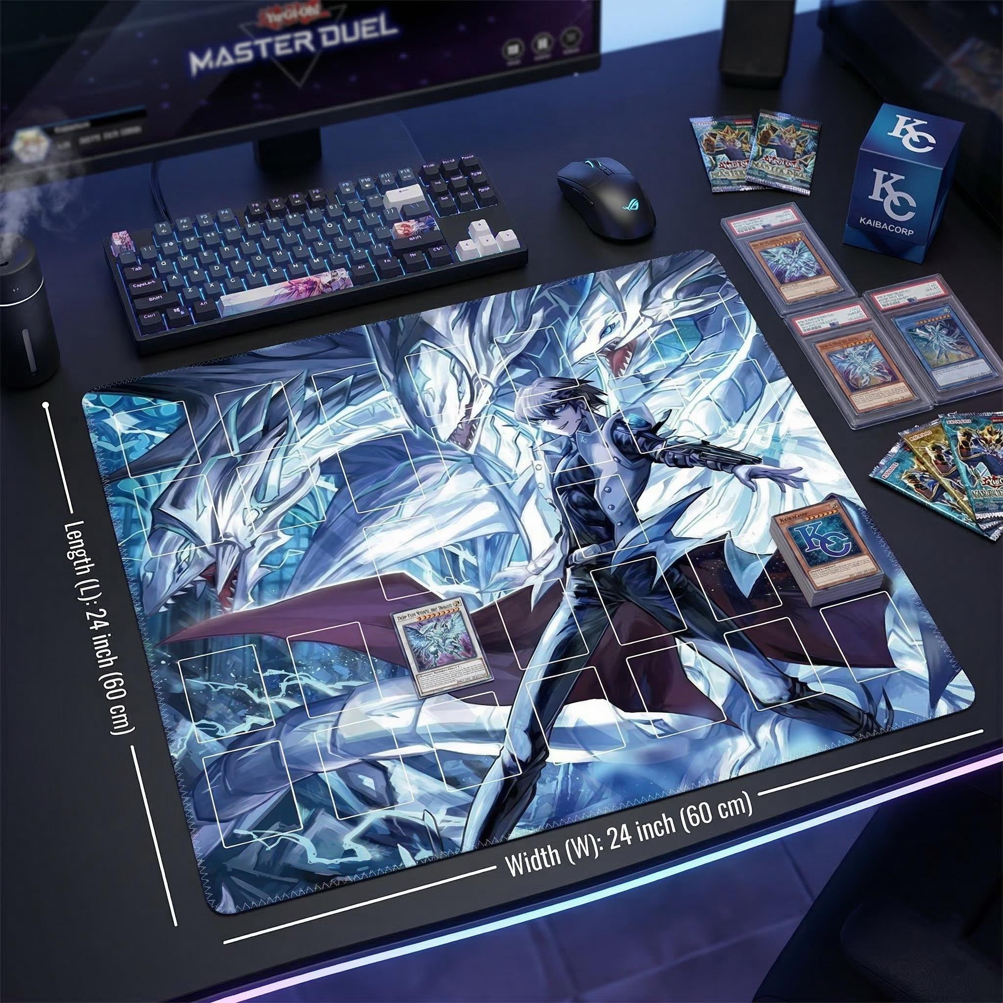 Seto Kaiba Dragon Two Player Yu-Gi-Oh! Playmat | 2 Player YGO Battle Mat | Double Duel Layout | 24 x 24"