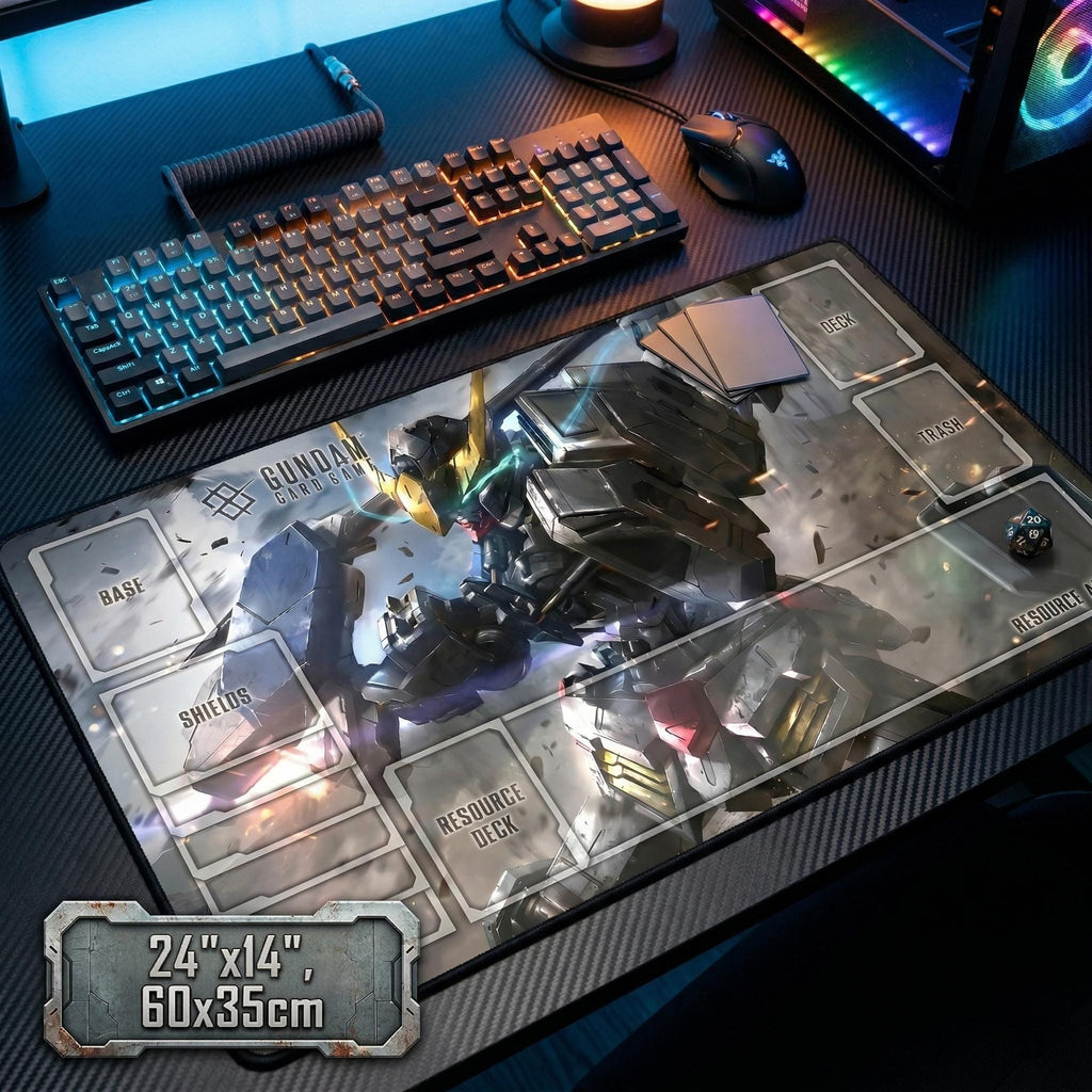 Barbatos Gundam TCG Playmat, Gundam Card Game Mat with Zones, 24x14 Mecha Desk Mat, Mobile Suit Sci-Fi Gaming Pad, Iron-Blooded Orphans Gift