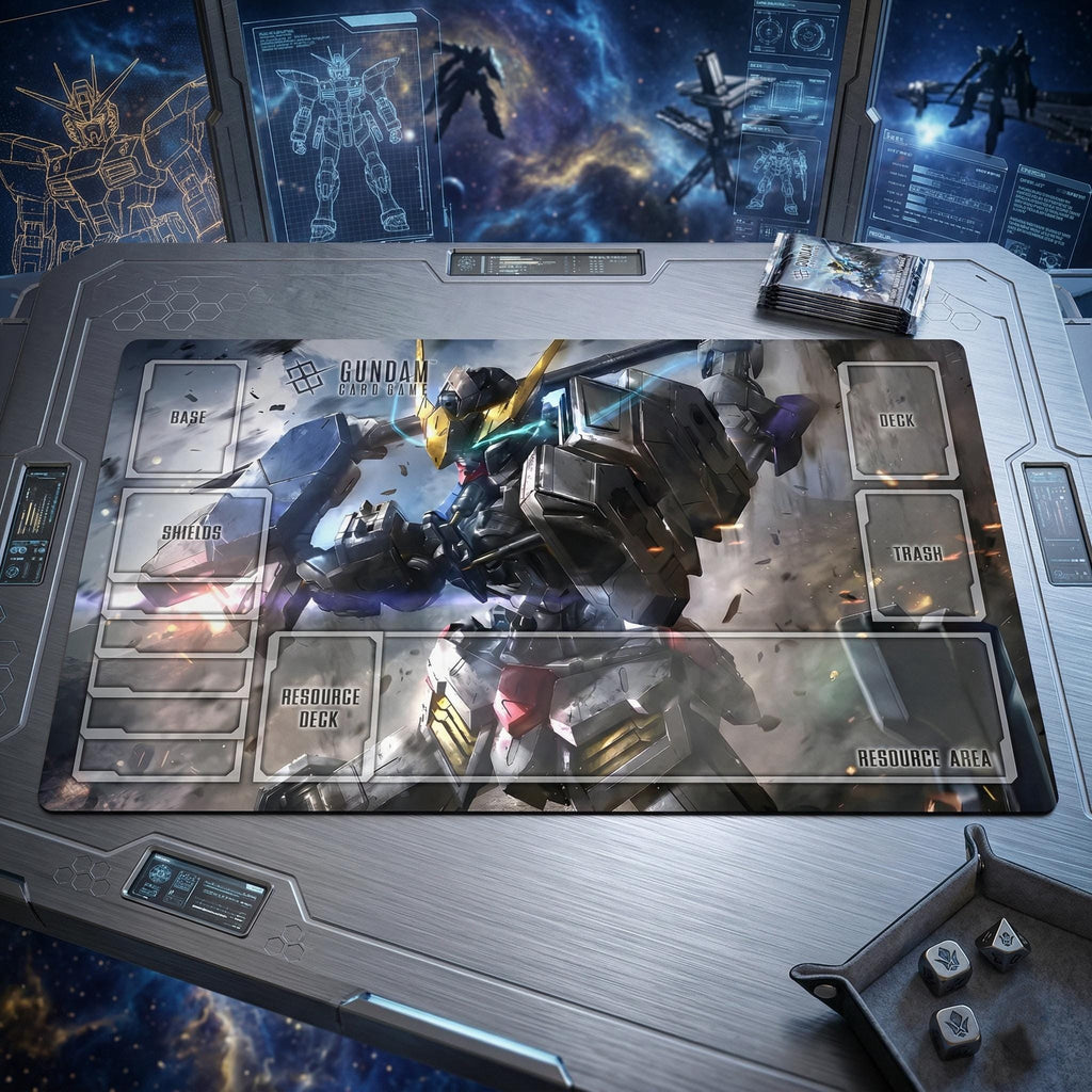 Barbatos Gundam TCG Playmat, Gundam Card Game Mat with Zones, 24x14 Mecha Desk Mat, Mobile Suit Sci-Fi Gaming Pad, Iron-Blooded Orphans Gift
