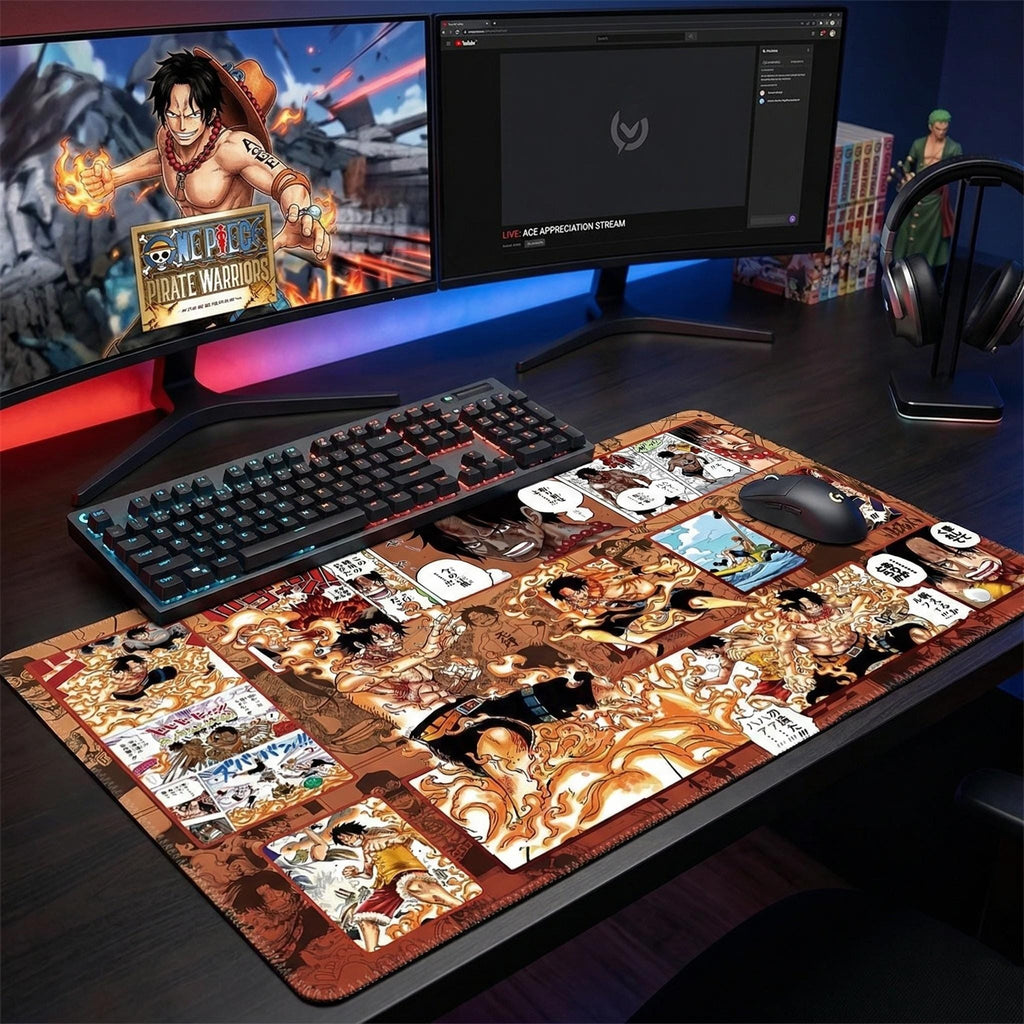 Portgas D.Ace TCG Playmat, One Piece Card Game Mat, Manga Panel Desk Mat, Anime Mousepad, One Piece TCG Accessory, Stitched Edges Gaming Mat