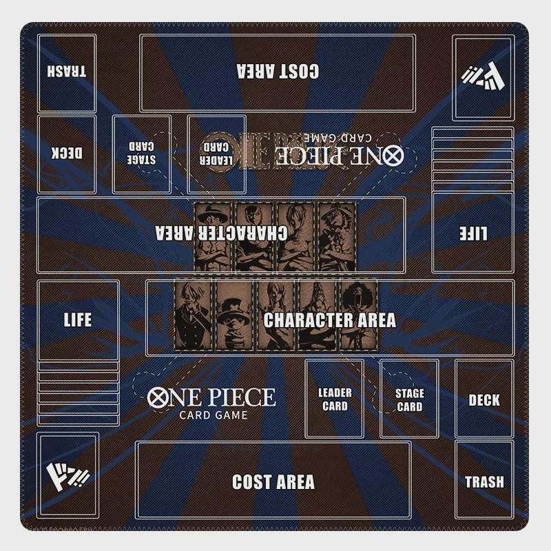 One Piece Card Game Playmat 2-Player - Straw Hat Crew Custom TCG Desk Mat - Double Duel Layout Mat 24 x 24" - Custom Anime TCG Play Mat