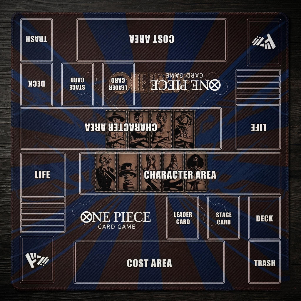 One Piece Card Game Playmat 2-Player - Straw Hat Crew Custom TCG Desk Mat - Double Duel Layout Mat 24 x 24" - Custom Anime TCG Play Mat