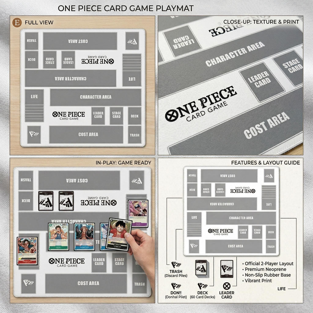 One Piece TCG Playmat | Two Player Battle Mat, 24x24" White Gray
