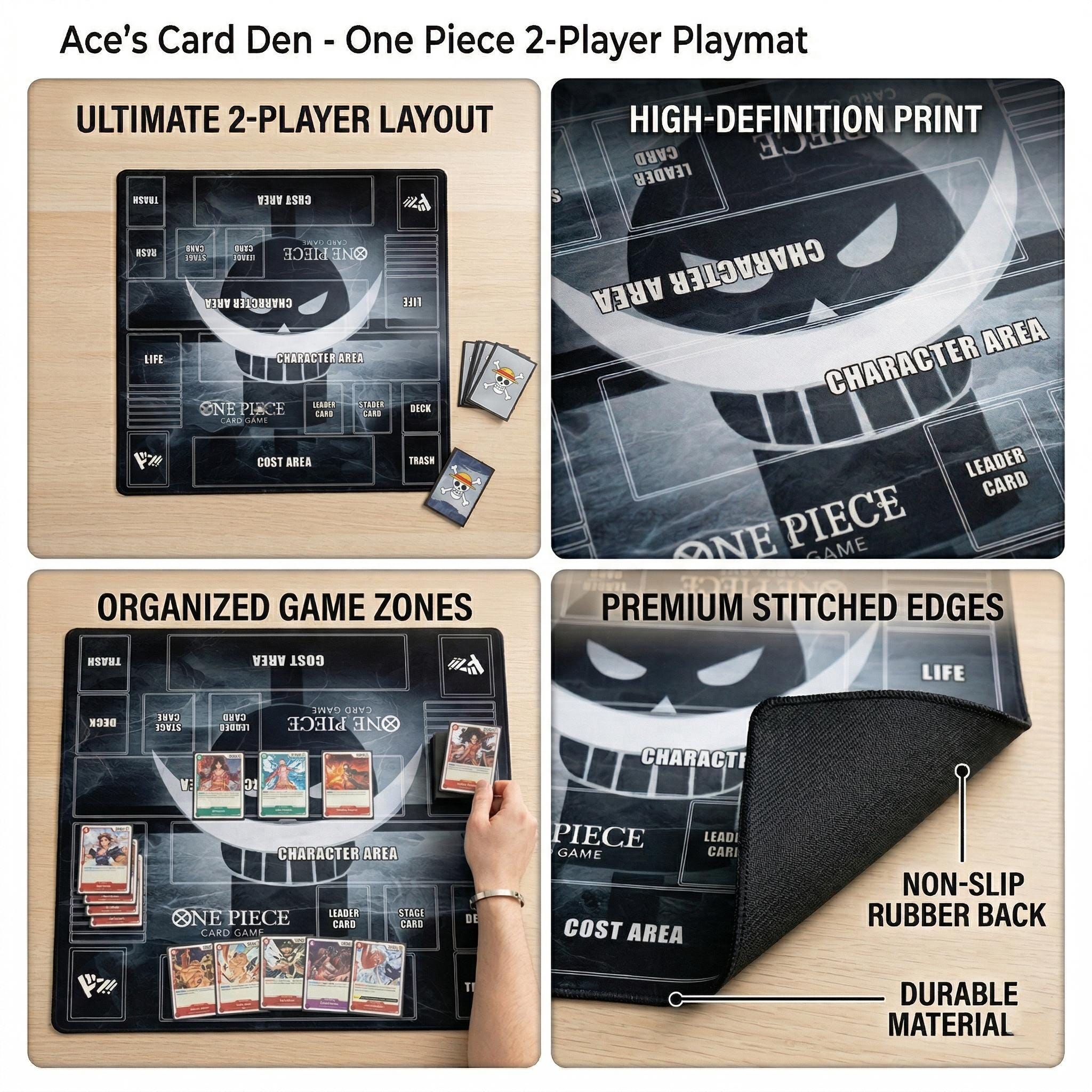 One Piece Card Game 2 Player Playmat - Edward Newgate OPCG TCG Mat with Zones - Custom Anime Gaming Desk Mat - One Piece TCG Accessory