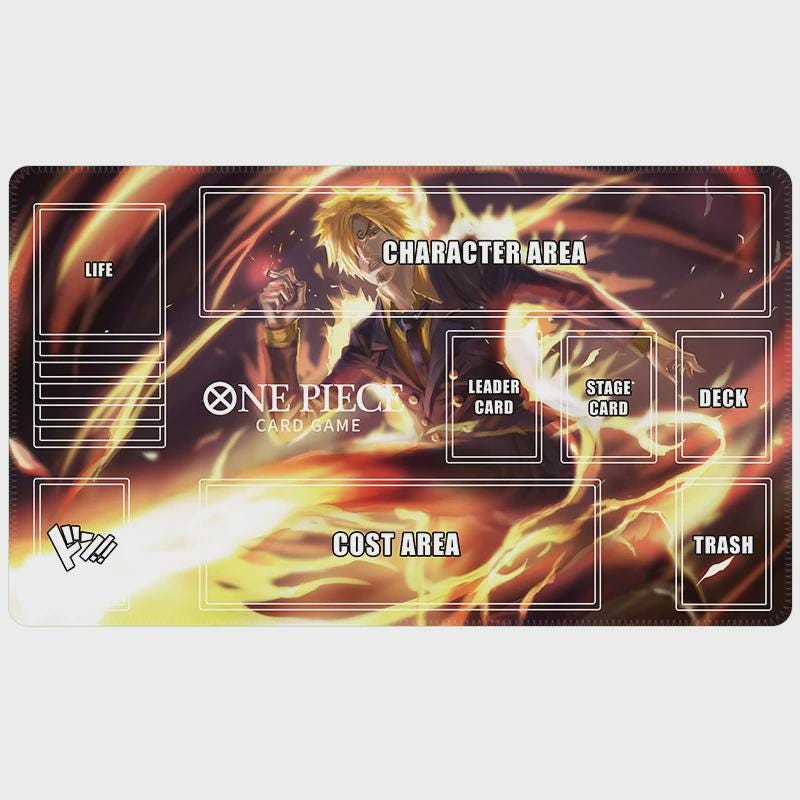 Sanji One Piece TCG Playmat with Card Zones | Vinsmoke Sanji Custom Desk Mat | One Piece Card Game Accessory | Gaming Mat Layout