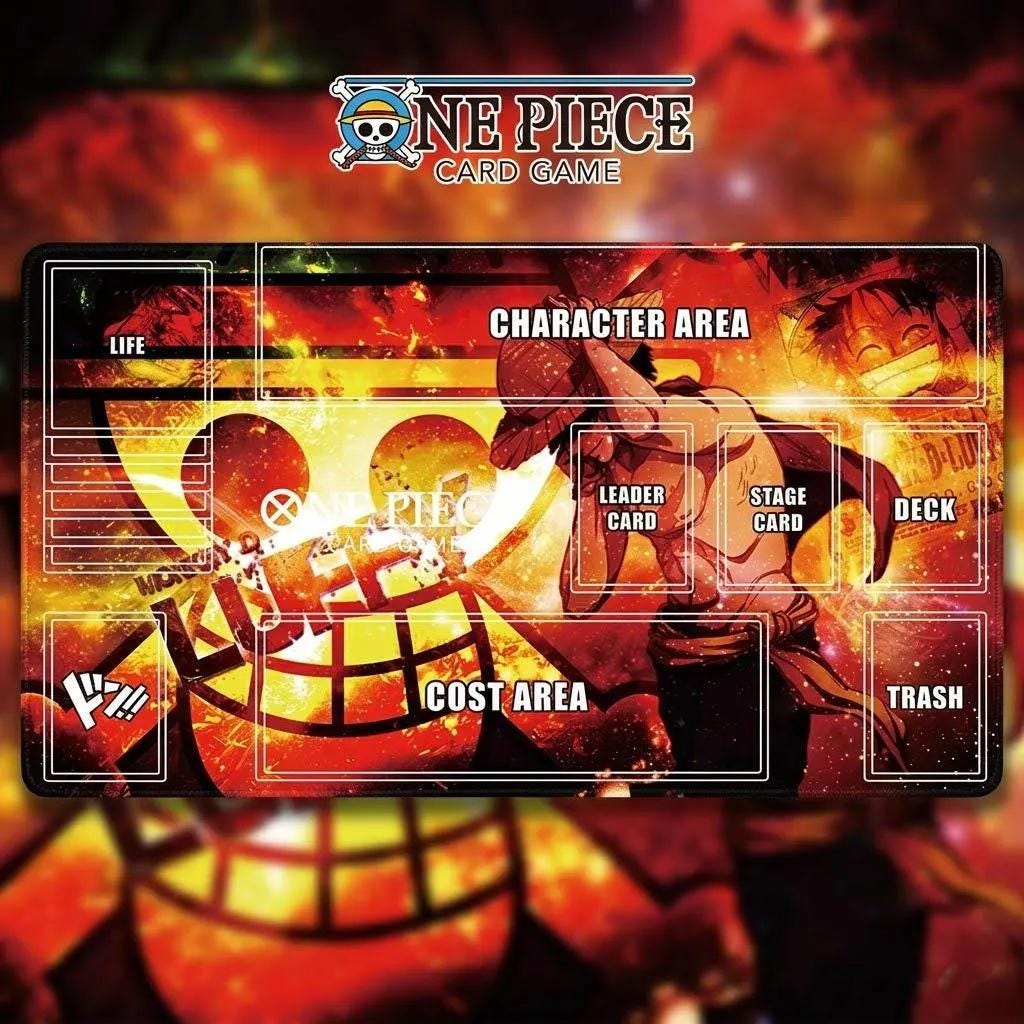 One Piece TCG Playmat - Monkey D. Luffy Gear 5 Sun God Nika Design - Custom Card Game Mat with Zones - High Quality Stitched Edge Gaming Mat
