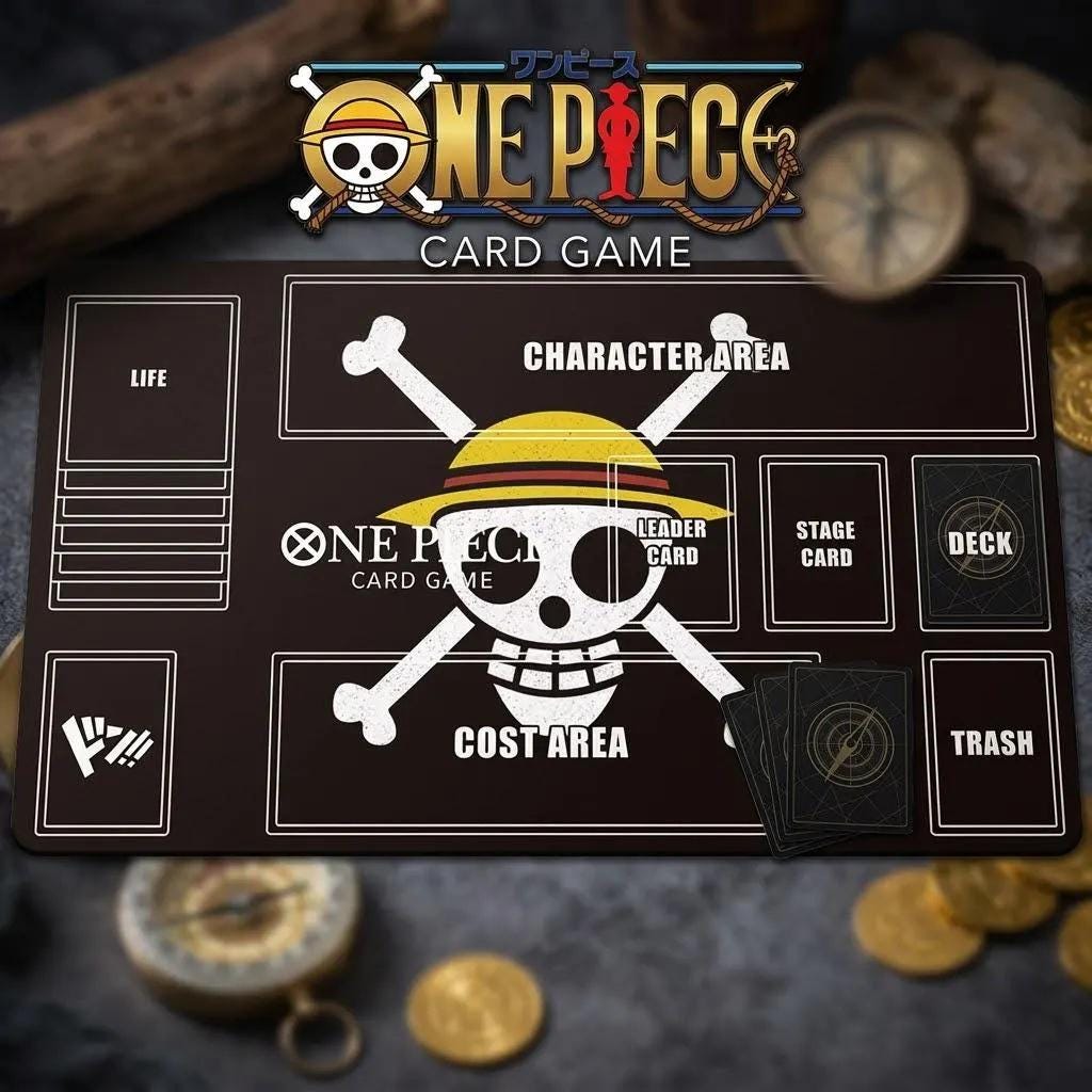 One Piece Card Game Playmat | Straw Hat Crew Jolly Roger TCG Mat with Zones | Luffy Anime Gaming Mat | Stitched Edge TCG Accessory