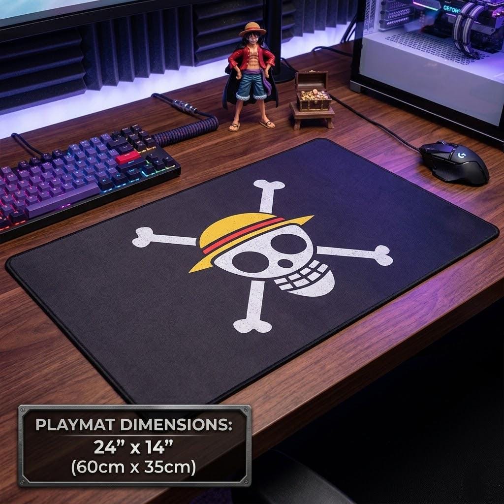 One Piece Card Game Playmat | Straw Hat Crew Jolly Roger TCG Mat with Zones | Luffy Anime Gaming Mat | Stitched Edge TCG Accessory