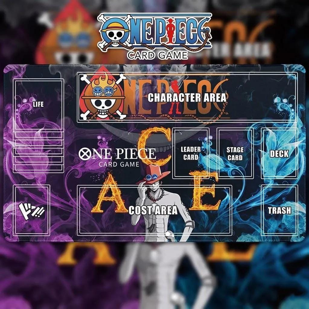 Portgas D. Ace One Piece TCG Playmat - Custom Card Game Mat with Zones - Fire & Smoke Ace Anime Desk Mat - High Quality TCG Accessories