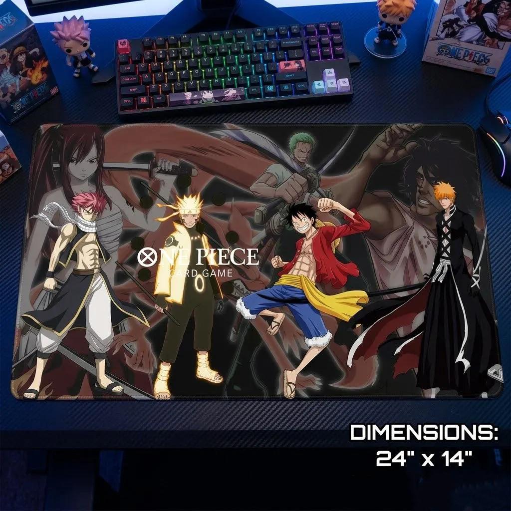 One Piece Card Game Playmat | Luffy, Naruto, Ichigo, Natsu, Zoro | Custom TCG Desk Mat with Zones | Gear 5 & Shonen Jump Fan Gift | 24 x 14"