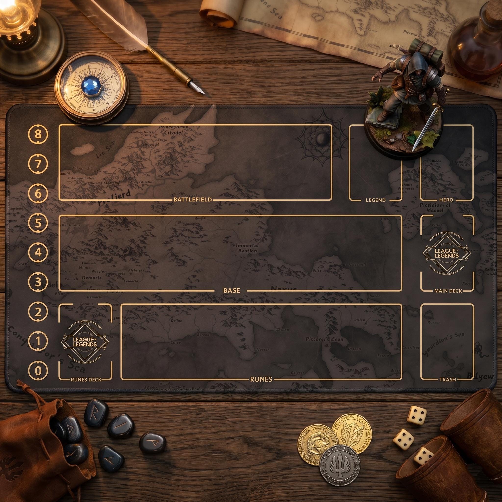 League of Legends Playmat – Riftbound Battlefield TCG Gaming Mat 24 x 14 in Tournament Style